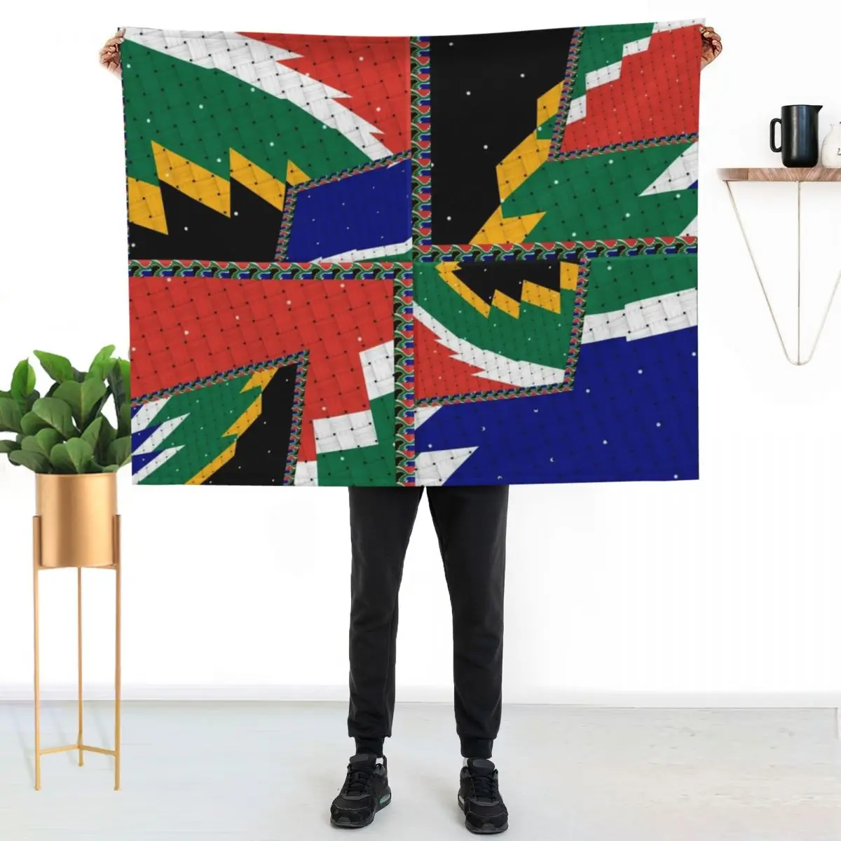 

Attractive original abstract geometric artwork, inspired by the South African flag in a vintage style. Throw Blanket