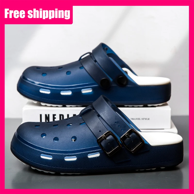 

Мужские летние шлепанцы с толстой подошвой, нескользящие, для улицы, с закрытым носком, дышащие, мягкие, удобные, пляжные, повседневные