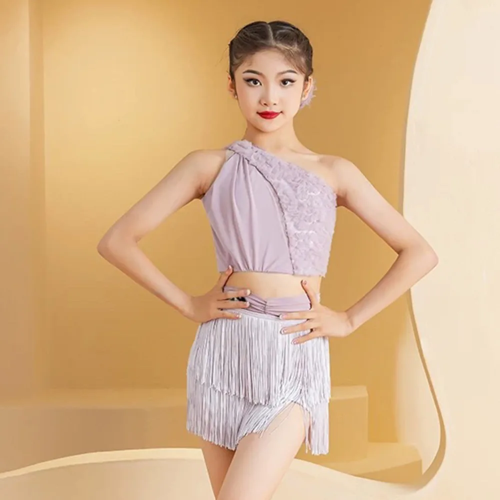 

kids ballroom latin girls american Fringed Tassel Line dance bottoms rumba cha cha samba tango costume competition practice wear