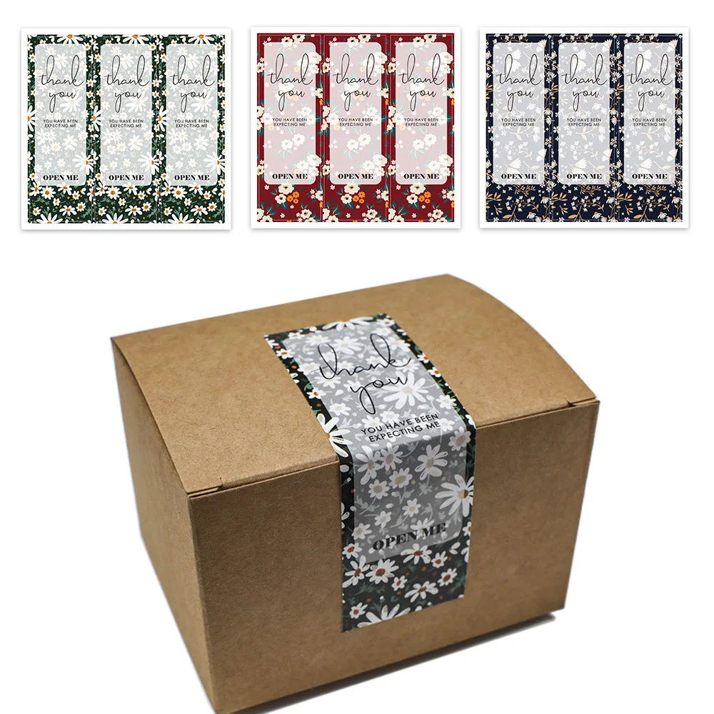 75PCS Rectangle Flower Self-adhesive Waterproof Gift Box Seal Label Thank You Stickers Greeting Tag Bussiness Packages Supplies