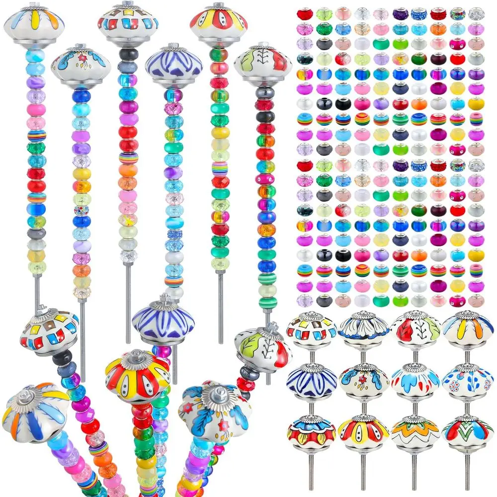 

236 садовых колышков с хрустальными наконечниками, 12 разноцветными бусинами и 200 бусин с отверстиями для летнего декора на открытом воздухе (грибы и тыквы)