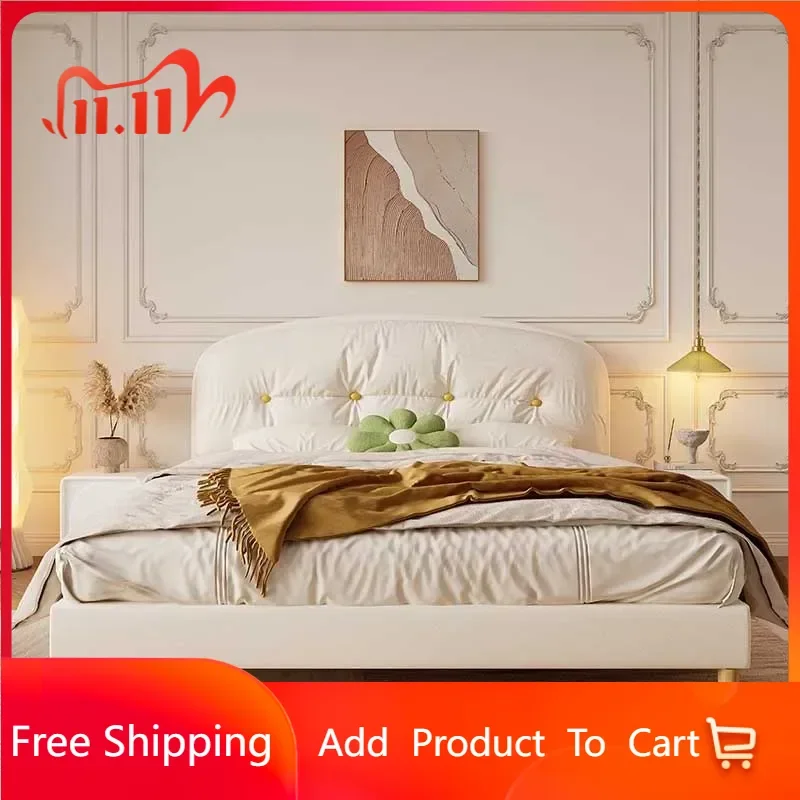 

Queen Nordic Double Bed Headboard Shelves Leather Full Size Twin Bed Frame Safe Castle Sleeping Letto Matrimoniale Furniture