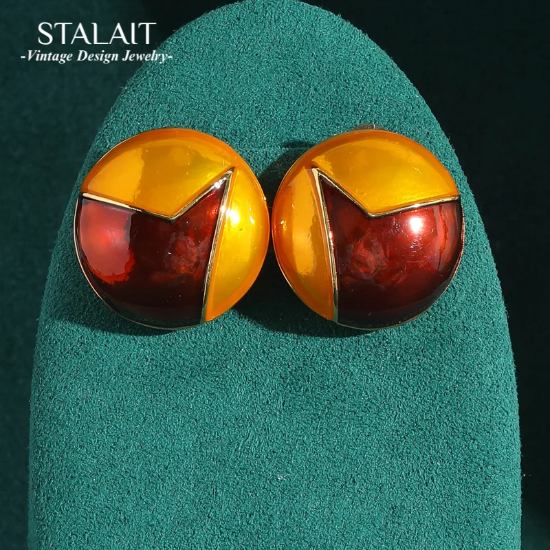

Vintage Studs Earrings Gold Color Jewelry Retro Red Round Geometry Luxury Designer Antique Style Accessories 2025 New
