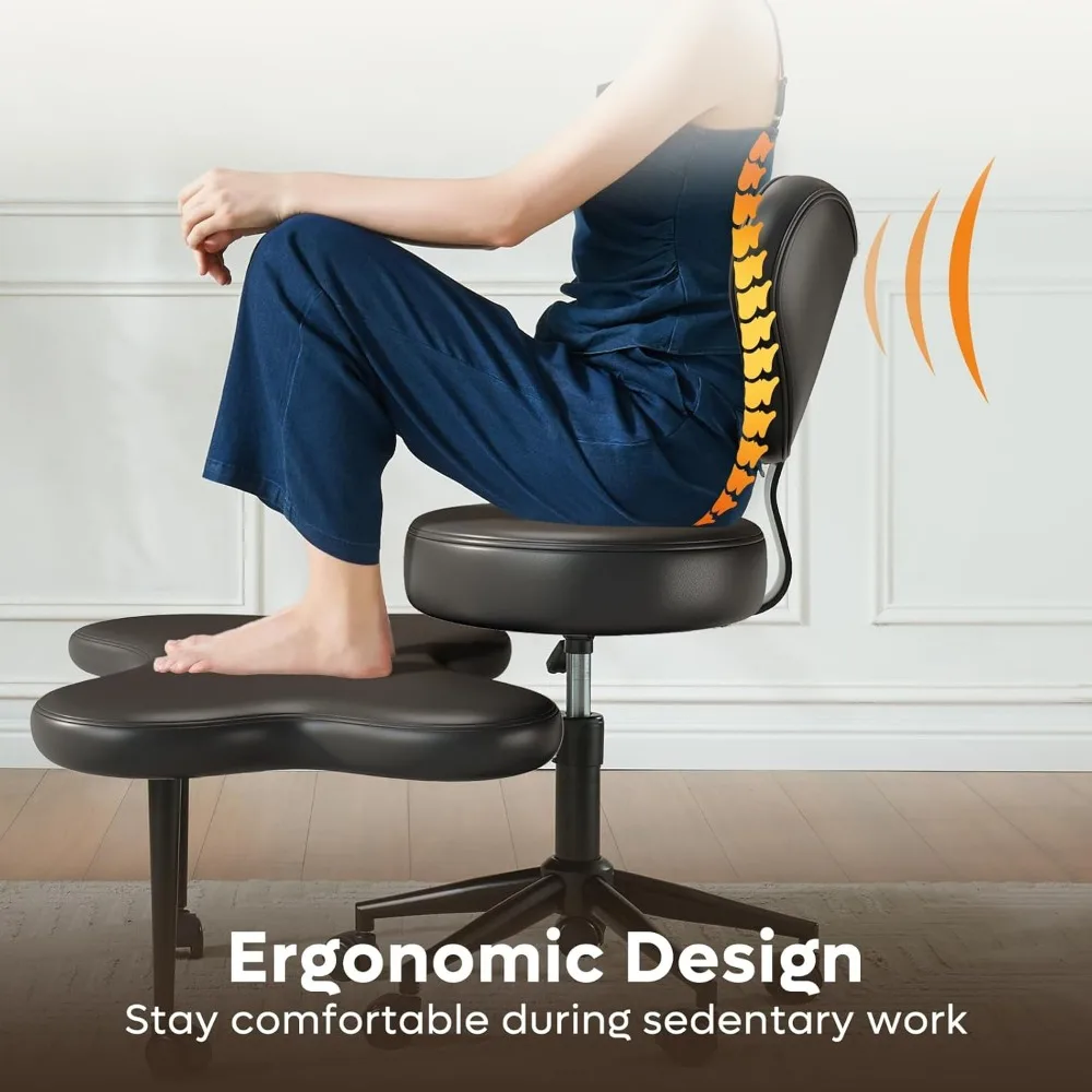 Height-Adjustable Cross-Legged Meditation Chair with 360° Swivel and Wheels for ADHD, Ergonomic Lumbar Support