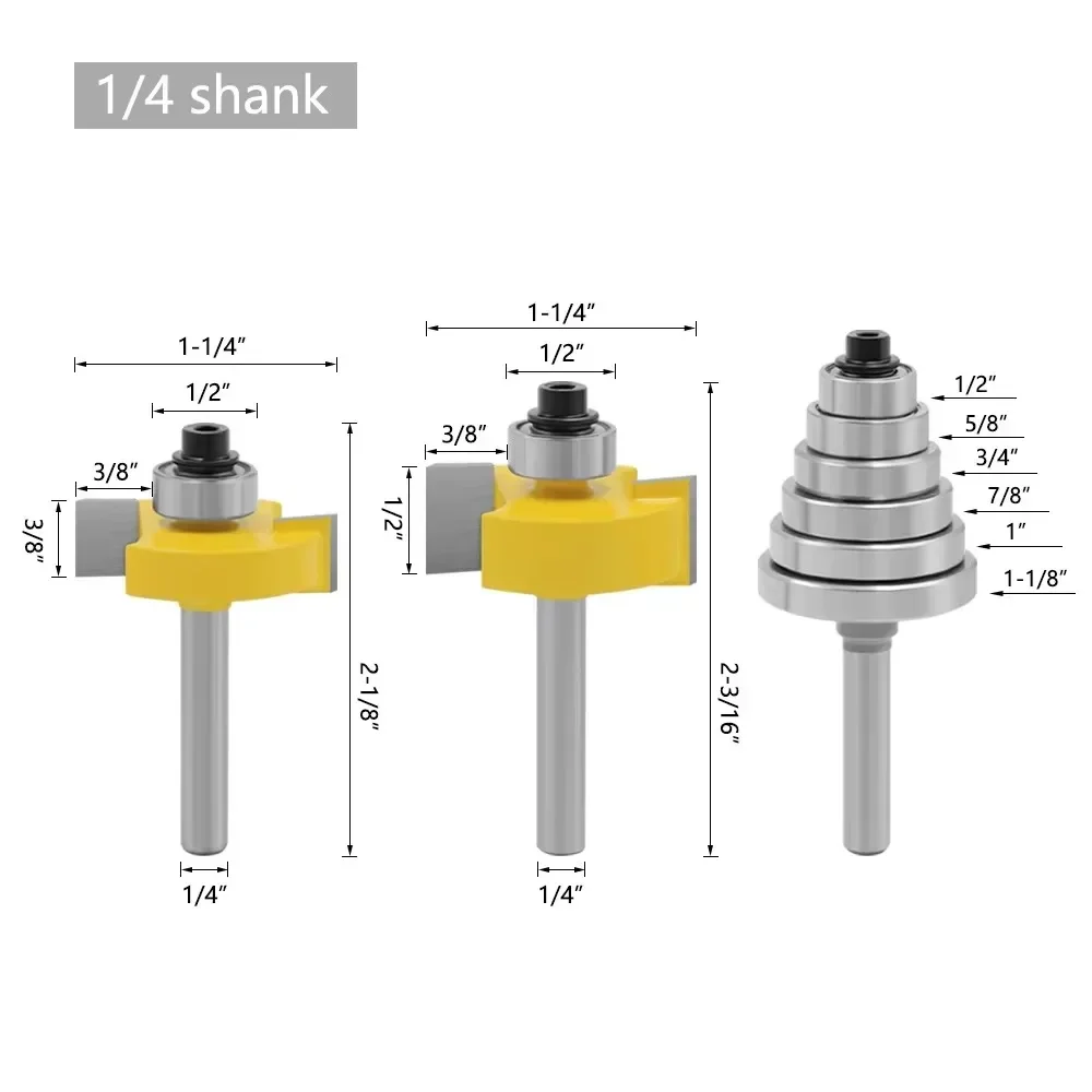 Mèche de routeur à Rabbet à tige de 6mm ou 1/4 ", avec jeu de 6 roulements, coupe-Tenon réglable, mèches en carbure cémenté pour le travail du bois, 3 pièces