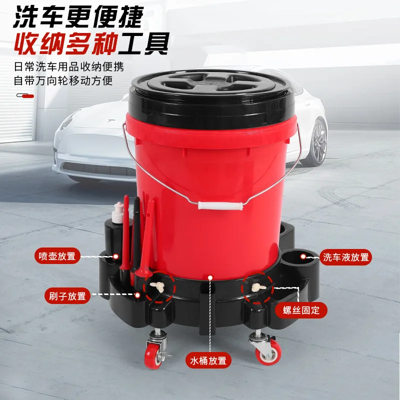 Durable Rolling Bucket Dolly with 5 Rolling Swivel Casters Car Wash Detailing Caddy Automotive Wash Bucket Insert Locking Caster