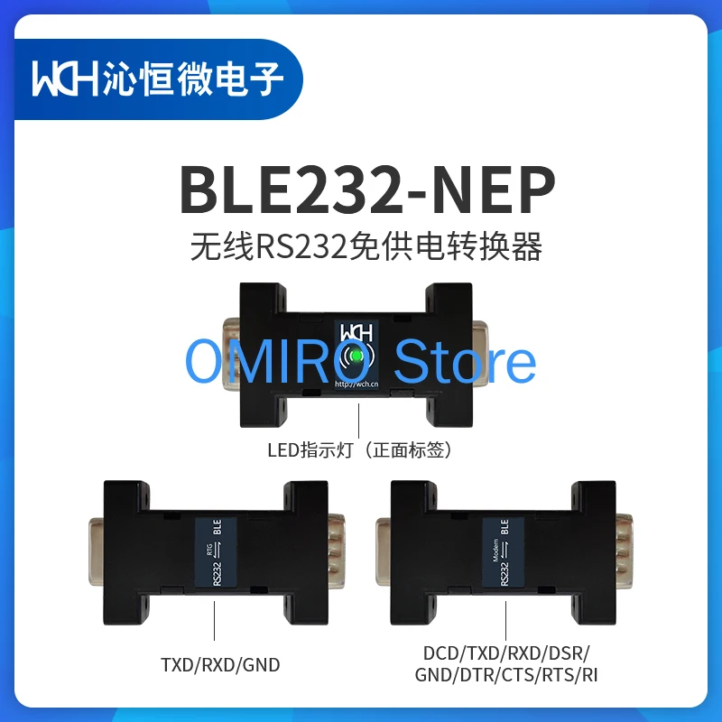 Ble Bluetooth wireless serial port RS232 power free converter ble232-nep 3-wire 9-wire