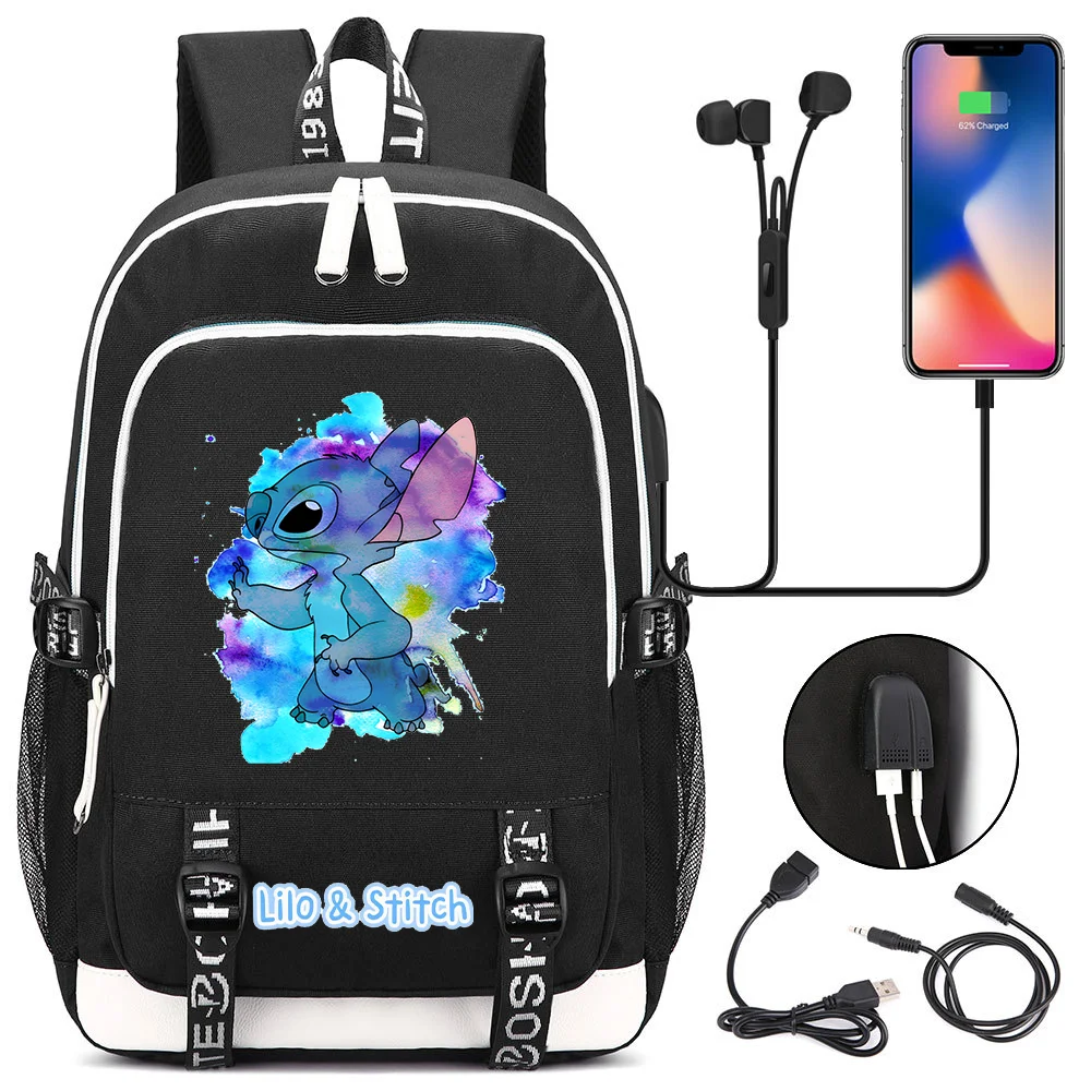 

Disney Lilo Stitch Schoolbags Boys Girls Backpacks Teenager USB Charging Laptop Backpack Women Men Rucksack Mochila Travel Bag