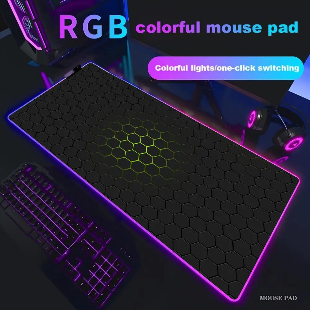 3D Geometric Art Mouse Pad XXL RGB Gaming Mouse Pad HD Gamer Accessories Large LED Light MousePads PC Computer Backlit Desk Mat