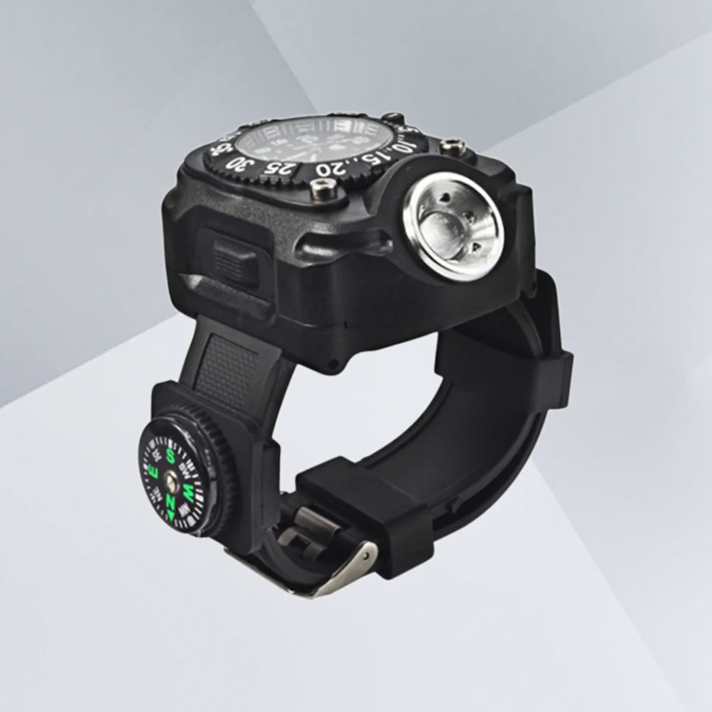 

LED Torch Wrist Light Watch Black Waterproof Outdoor Multifunctional Watch Flashlight Compass for Hiking Running Camping Night