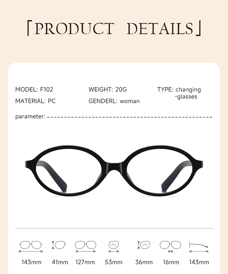 2025 BEAU FIVE Neue photochrome Retro-High-End-Brille mit ovalem Rahmen für Damen – schlankmachend und geeignet für natürliche Aussichten F102 – Detail 12