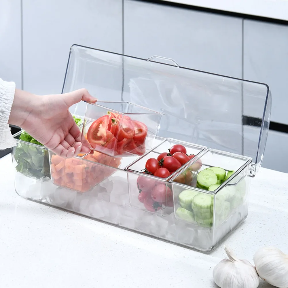 

Transparent Fresh Iced Box Plastics Detachable Refrigerator Storage Box 4/5 Grids Double Layered Chilled Fruit Fresh-keeping Box