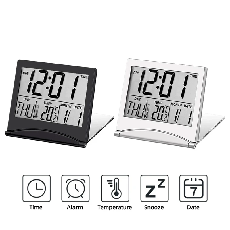 Electronic Folding LCD Digital Alarm Clock Desktop Temperature Hygrometer Clock Weather Station Desk Table Clock