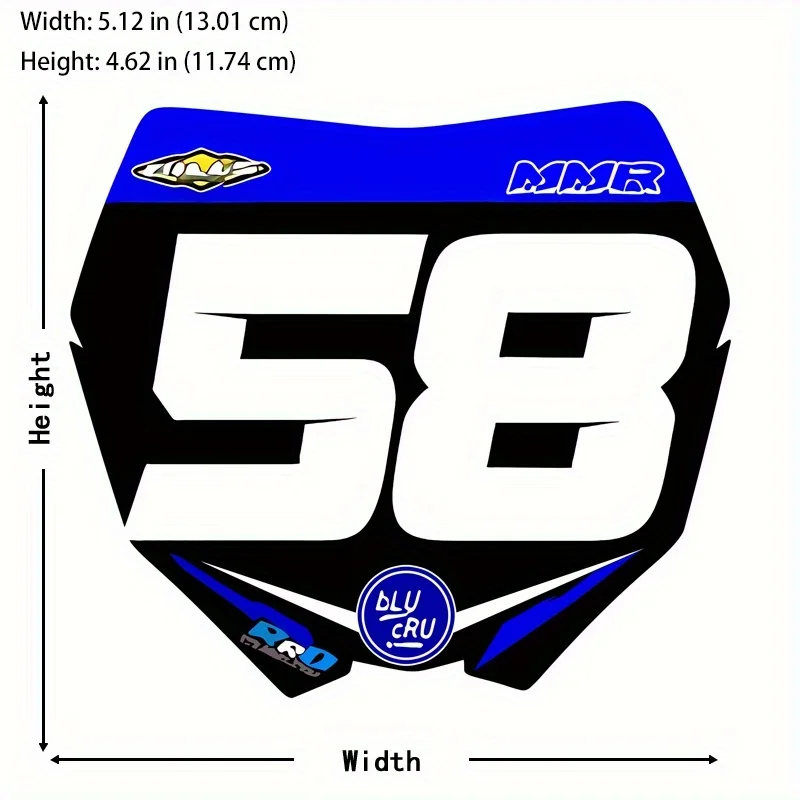 1Pc Motocross 58 Number Plate Vinyl Sticker, Blue Black Waterproof Decal for Dirt Bike Racing Off‑road Vehicle Decor
