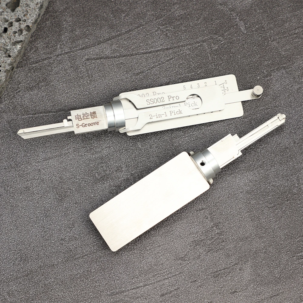 1pc 304 Stainless Steel 2-in-1 Locksmith Pick Tool 10.7cm with Adjustable Depth for S-Groove & Double-Groove Lock Practical
