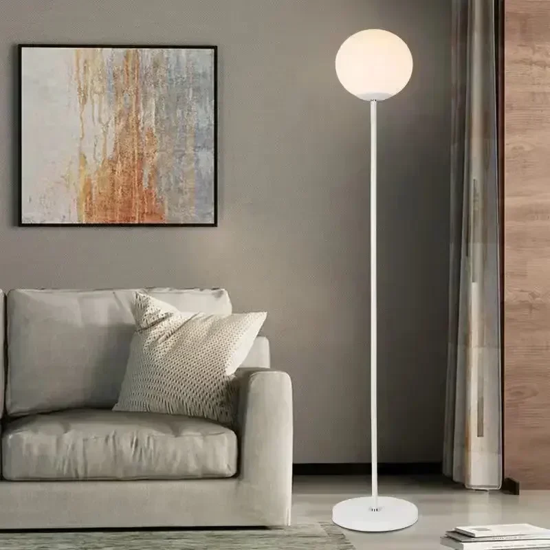 

LED Glass Floor Lamp Minimalist Ball Shape Black and White E27 Illumination Fixture for Living Room Bedroom Bedside Light