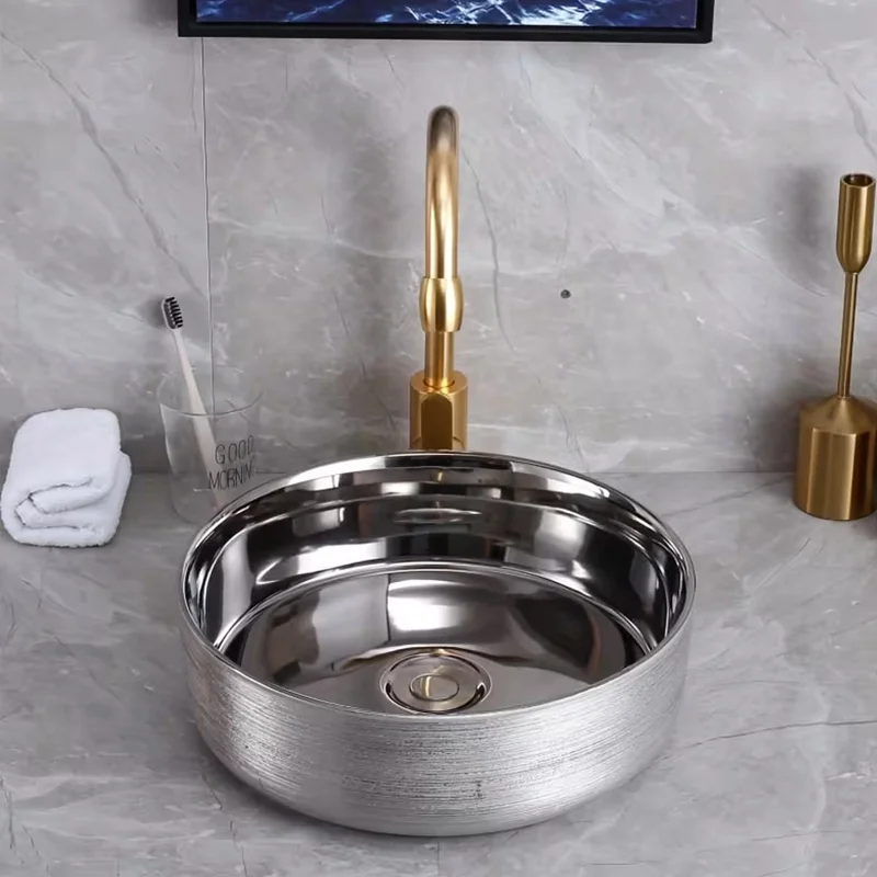 

Elegant Silver Ceramic Vessel Sink, Round Design Ceramic Wash Basin - Ideal for Modern Bathroom Fixtures, Suitable for Dressing Rooms, Vanities, Bathrooms