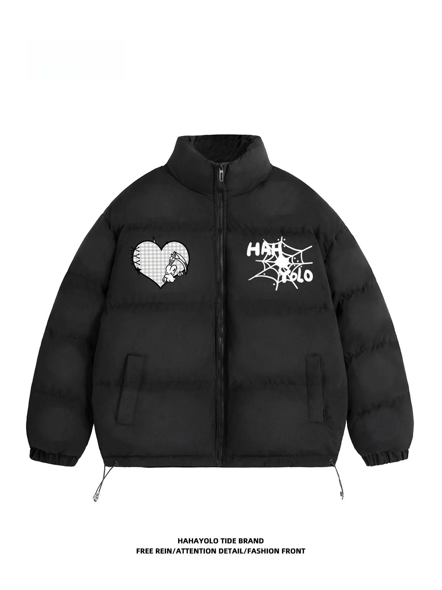 

American Sle Heart Spider Web Print Stand Collar Cotton Jaet Men Women Winter New Faion Versatile Quirky Personali Co...