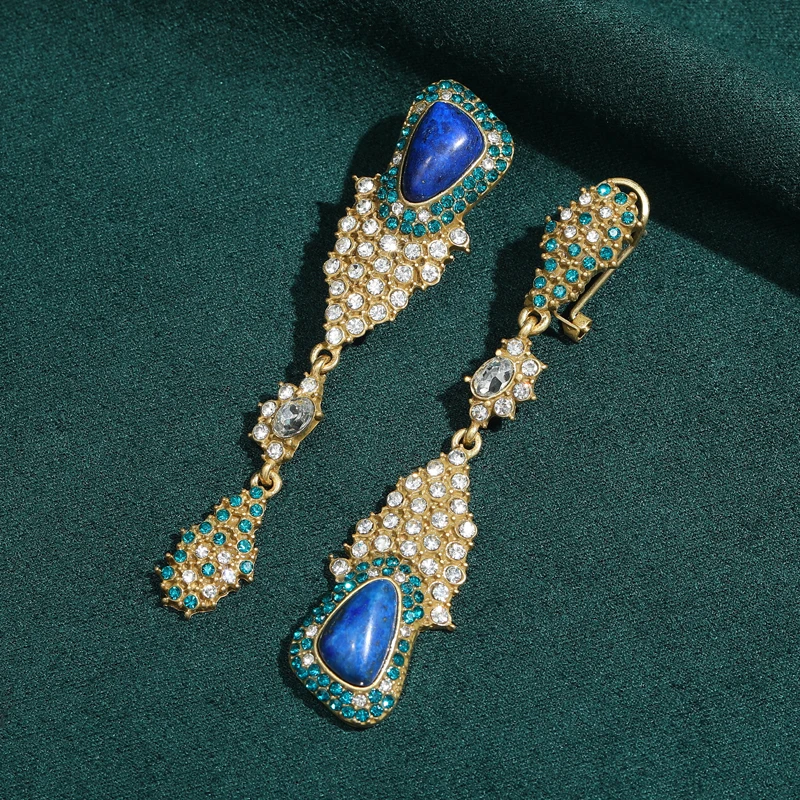

Vintage Long Lapis Lazuli Earring Drop Gold Color Rhinestone Jewelry Pearl Retro Designer Antique Luxury 2026 New Trend Lady