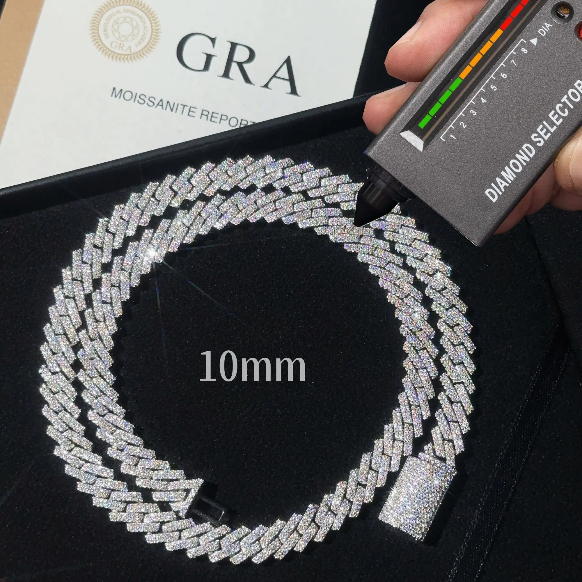 

Ready to Ship High Quality Moissanite Hip hop Jewelry 10mm Cuban Link Chain 925 Silver Iced out Cuban bracelet Necklace with GRA