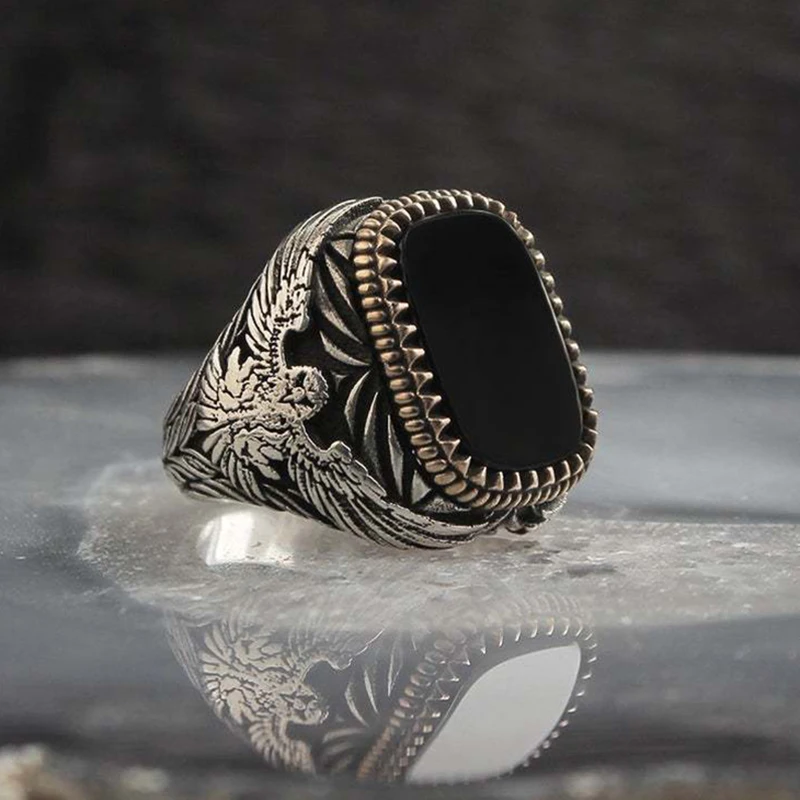 Turkish Men\'s Ring Vintage Black Zircon Fashion Punk Wind Islamic Religious Muslim Jewelry