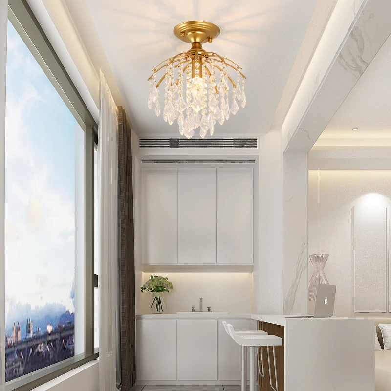 

Gold Crystal Ceiling Light: LED Lighting for Hallway/Closet/Balcony | Modern Entryway & Dining Room Decor