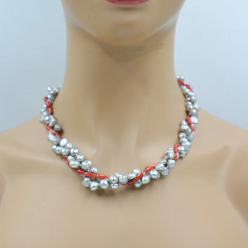 Finally a 3 strand 6MM natural gray baroque coral necklace. Exquisite Women Party Banquet Wedding Jewelry 18