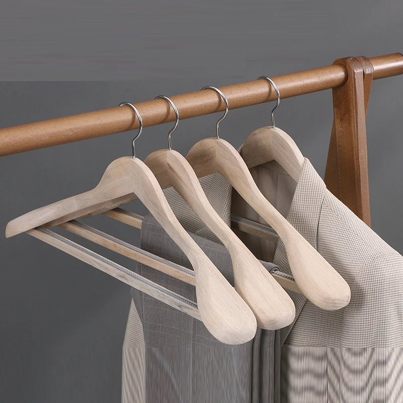 5pcs/set Large Wooden Hangers Natural Wood Durable Heavy Duty Coat Hangers Non Slip for Jacket, Pants and Suit Premium Solid Clo