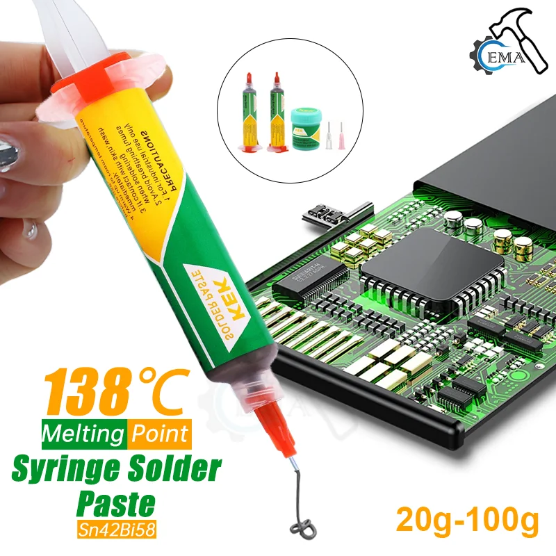 20g-50g Low High Temperature Flux Soldering Solder Paste Lead-free Syringe Flux for Soldering Led Sn42bi58 SMD Repair Tin Paste