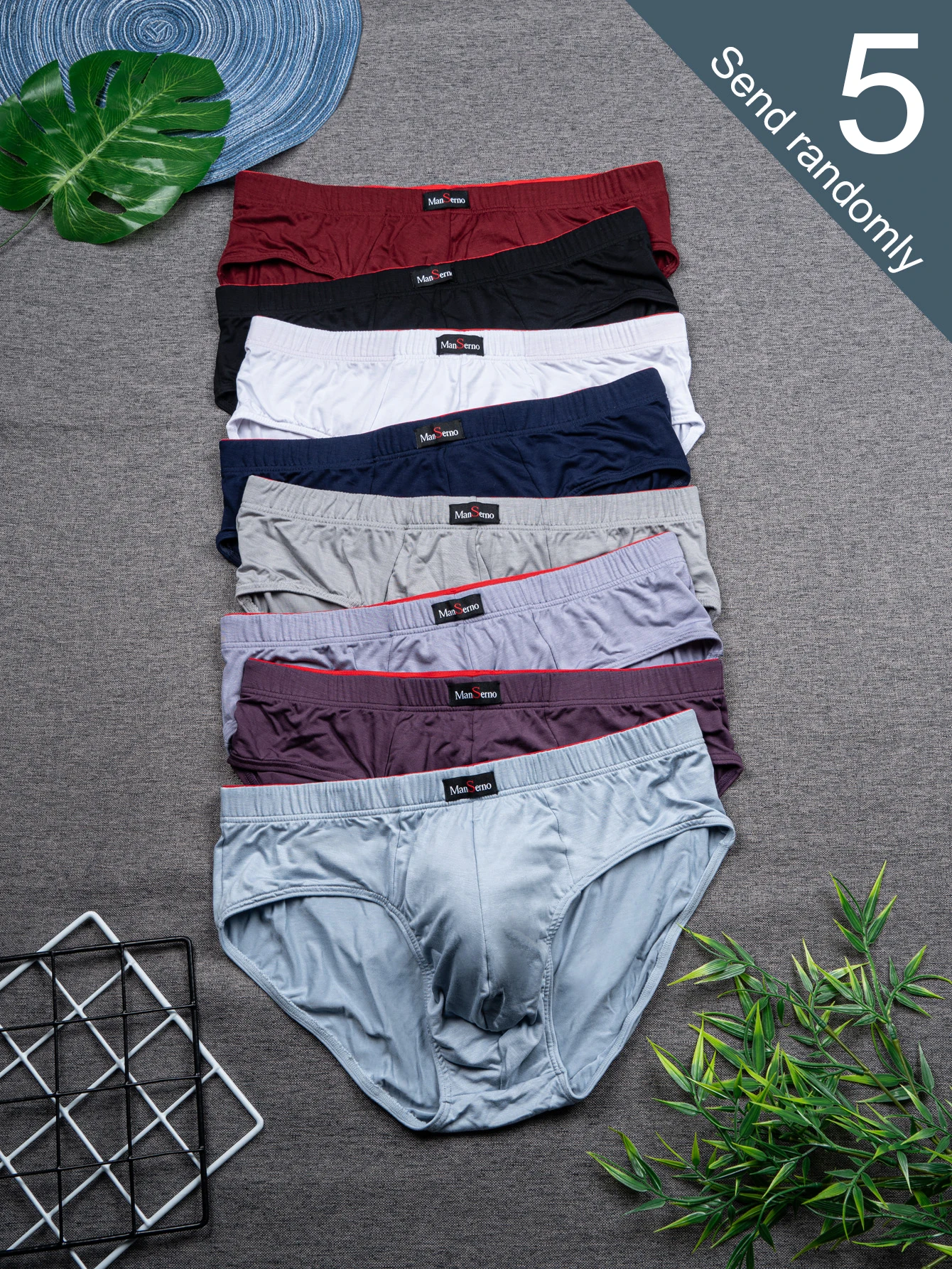 

[Men's Thong Underwear] 5-piece set. New men's random bamboo fiber thong pants. Suitable for all seasons. Ideal for daily wear.