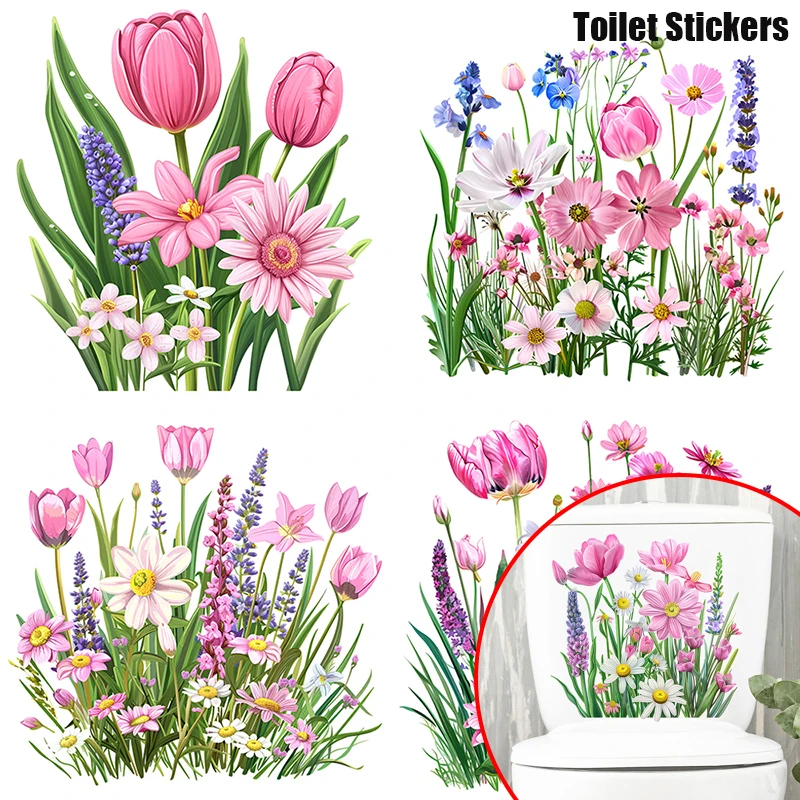 Pegatina de hojas de plantas verdes para baño, taburete de WC, pegatina de pared, Mural autoadhesivo, embellecer flores, calcomanías de decoración del hogar