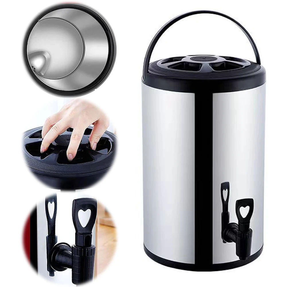 Getränkespender aus Edelstahl, 6 l/8 l, mit Wasserhahn, Milchteefass, Getränkeeimer, heißer Kaffee, isoliertes Fass für heiße Getränke