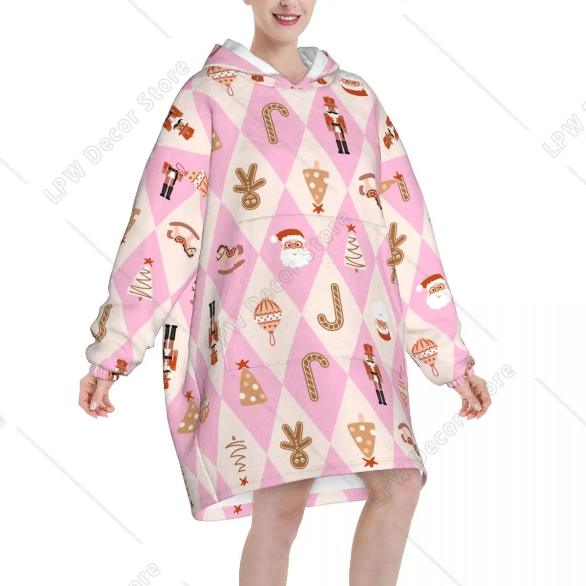عيد الميلاد الزنجبيل سانتا كسارة البندق اللعب بطانية هوديي المتضخم يمكن ارتداؤها هدايا عيد الميلاد البلوز بطانية هدايا دافئة للنساء فتاة