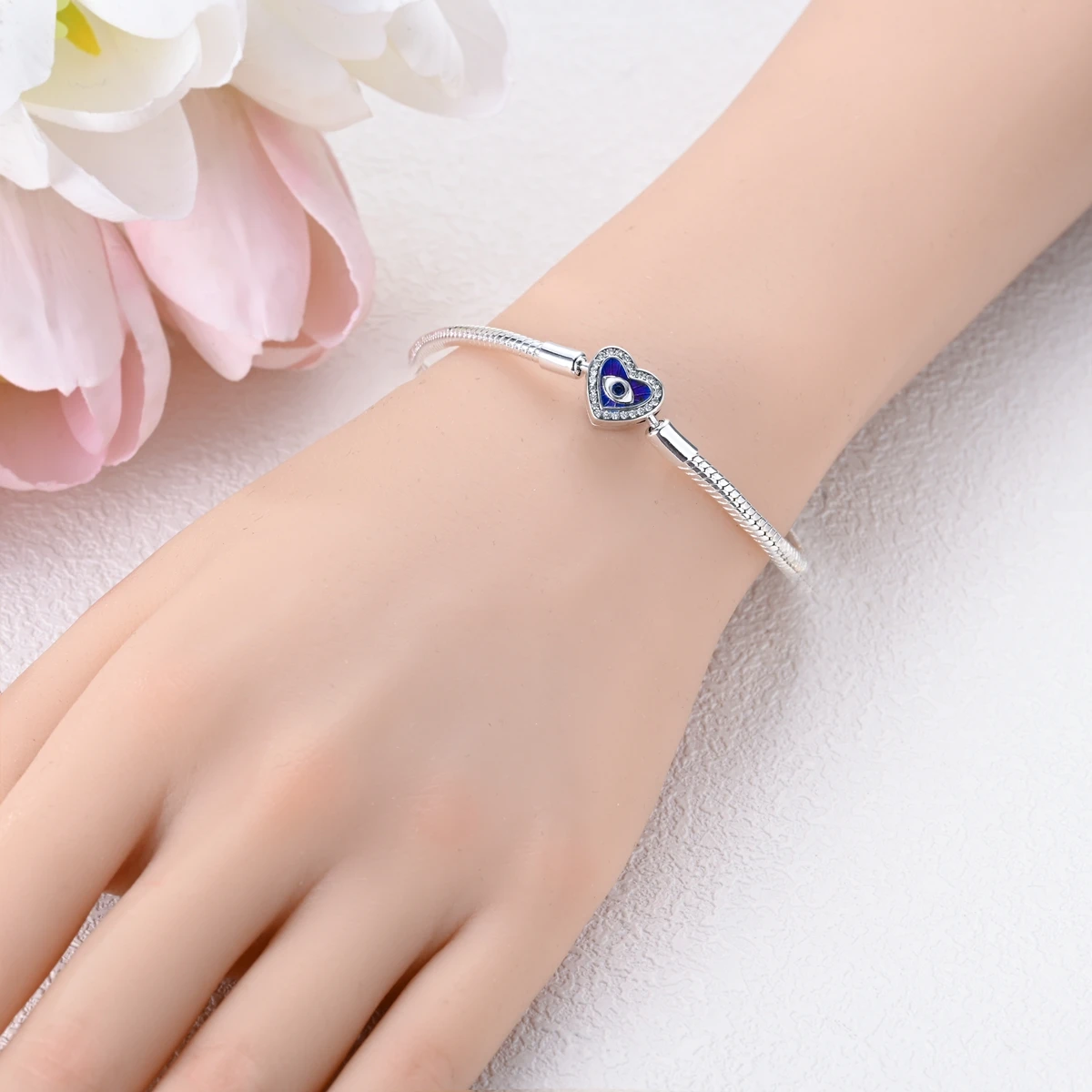925 Sterling Silber Original Schlangenkette Herzverschluss Perlen-Sicherheitskette Armbänder Passend für Charms DIY Schmuck für Frauen – Detail 7