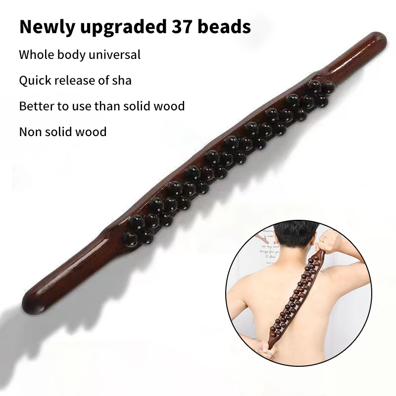 

37Beads Universal Back Massage Tendons Scraping Stick Point Treatment Gua Sha Relax Therapy Tool Abdominal Massager(Plastic)"