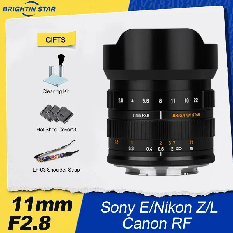 

Brightin Star 11mm F2.8 Full Frame Wide Angle Mirrorless Camera Lens for Sony E a7miv Nikon Z Z8 z9 Canon RF R8 Leica L Mount