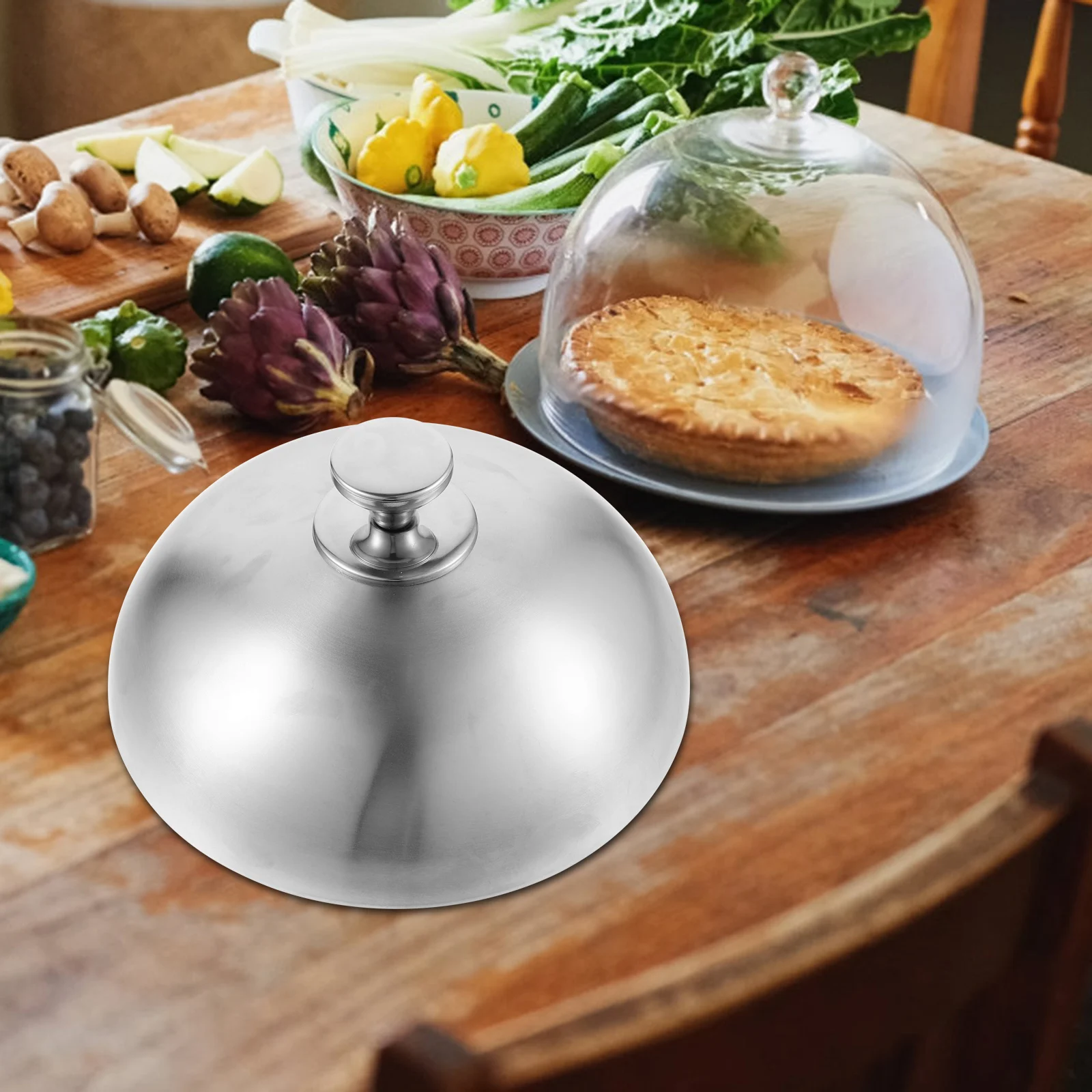 

Stainless Steel Food Cover Oil-proof Steak Lid Round Kitchen BBQ Dome Portable Restaurant Supply Silver Non-magnetic Anti-wear