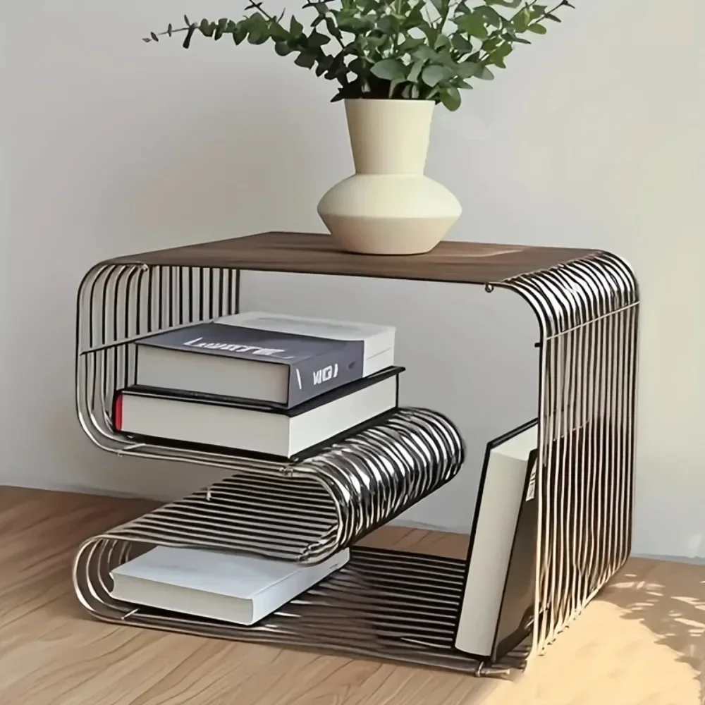 Scandinavian Metal Rack Coffee Living Room Storage Floor Furniture Sleek Side Table Minimalist Storage for Magazines and Books