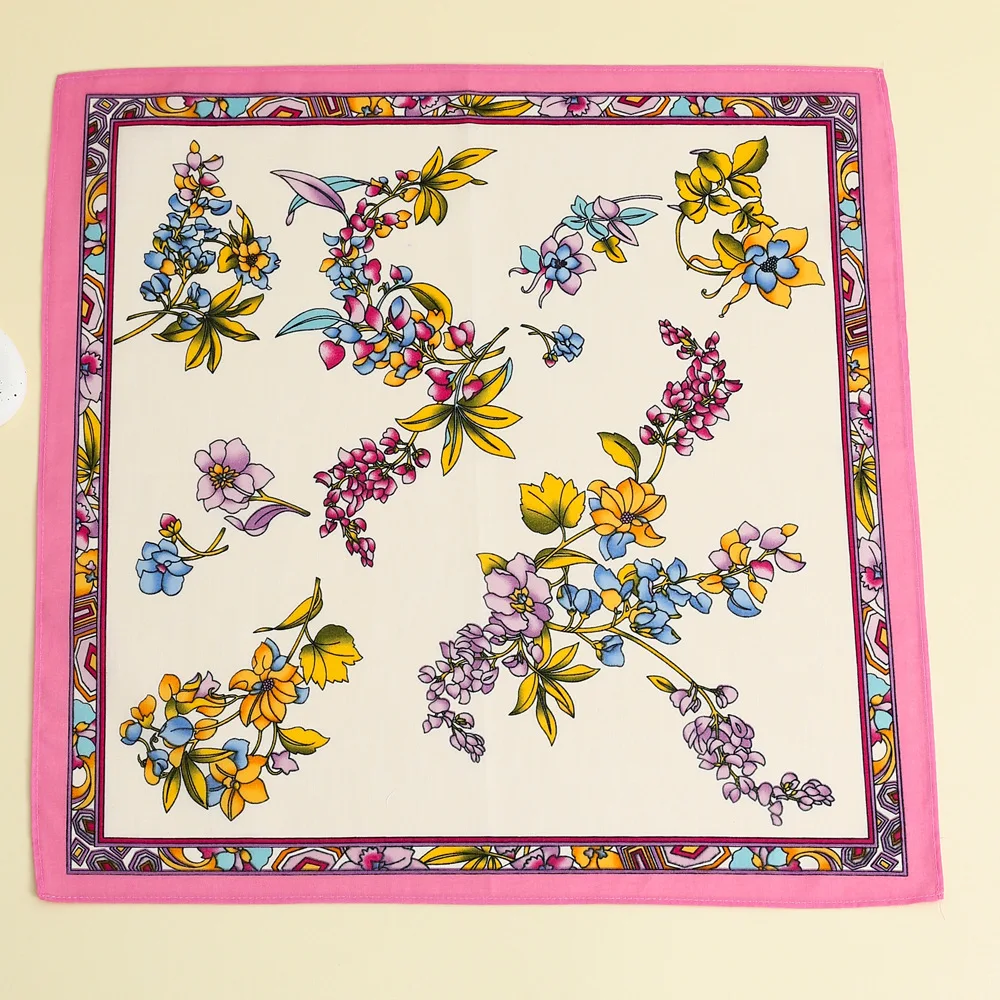 Fazzoletto da donna stampato in puro cotone da 3 pezzi, morbido e confortevole, sottile, per pulire il sudore, sciarpa quadrata 43 cm