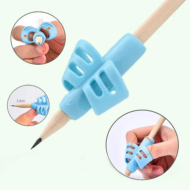 Imagem -04 - Silicone Two-finger Pen Holder para Crianças Lápis Capa Papelaria Ferramenta de Escrita Treinamento Capa Pcs por Conjunto