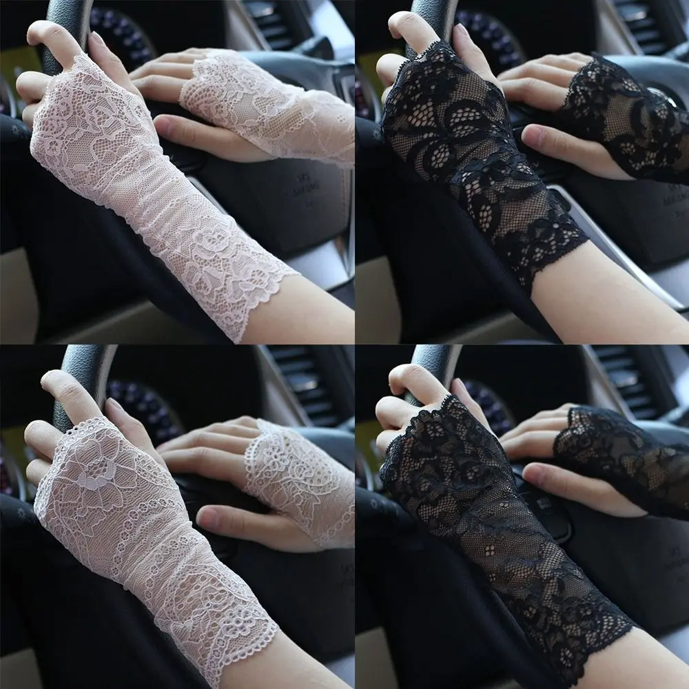 Summer Women Sexy Mesh Lace Sunscreen Half Finger Gloves Breathable Thin Driving Cycling Cosplay