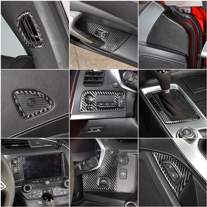 

For Chevrolet Corvette C7 2014-2019 Car Dashboard Frame Gear Shift Box Panel Shift Knob Steering wheel Door Handles Trim Sticker