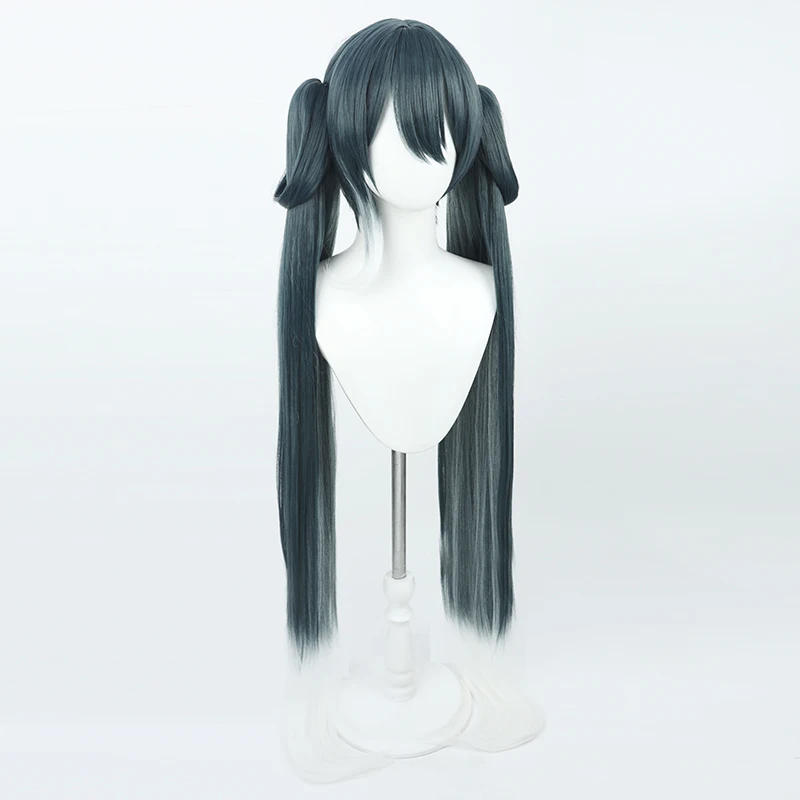 Cabelo sintético 65cm rabo de cavalo cosplay perucas anime role play longo reto cinza escuro gradiente branco cos peruca resistente ao calor