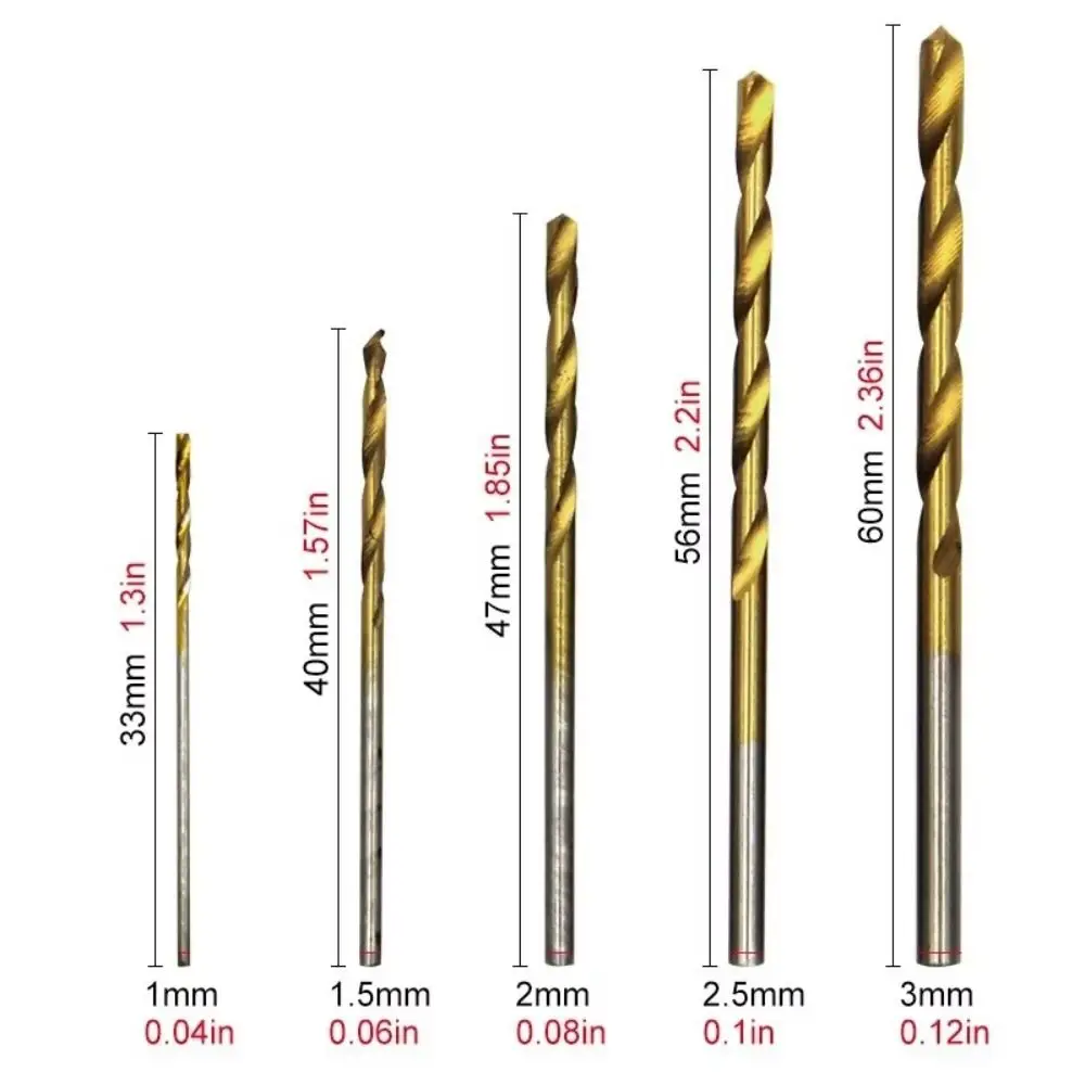 Multifunctional Titanium Plated Twist Drill Set 1-3mm High Speed Steel Small Drill Bit Drilling Tools