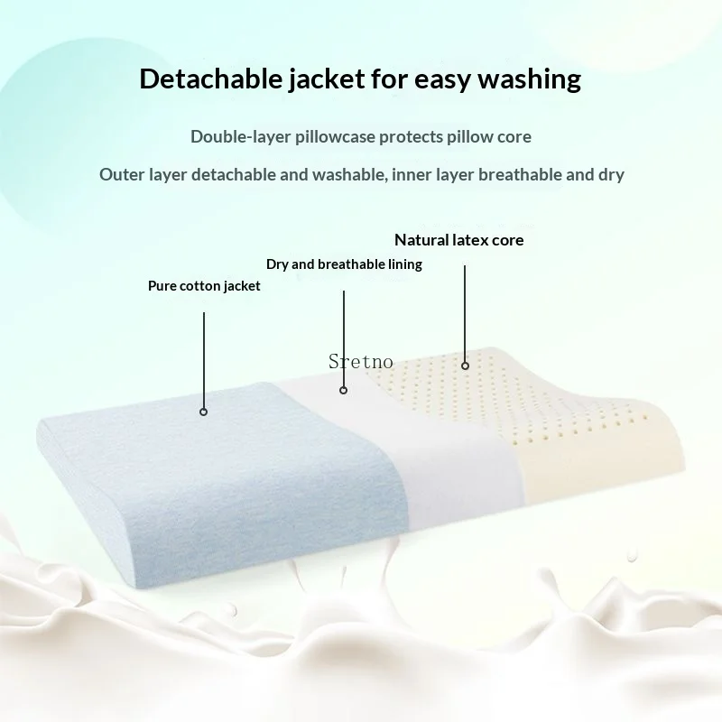 SRETNO Thai Natural Latex Pillows Ergonomic Pillow Neck Guard Latex Wave Pillow Adult 60x40x10cm Massage Pillows for Sleeping