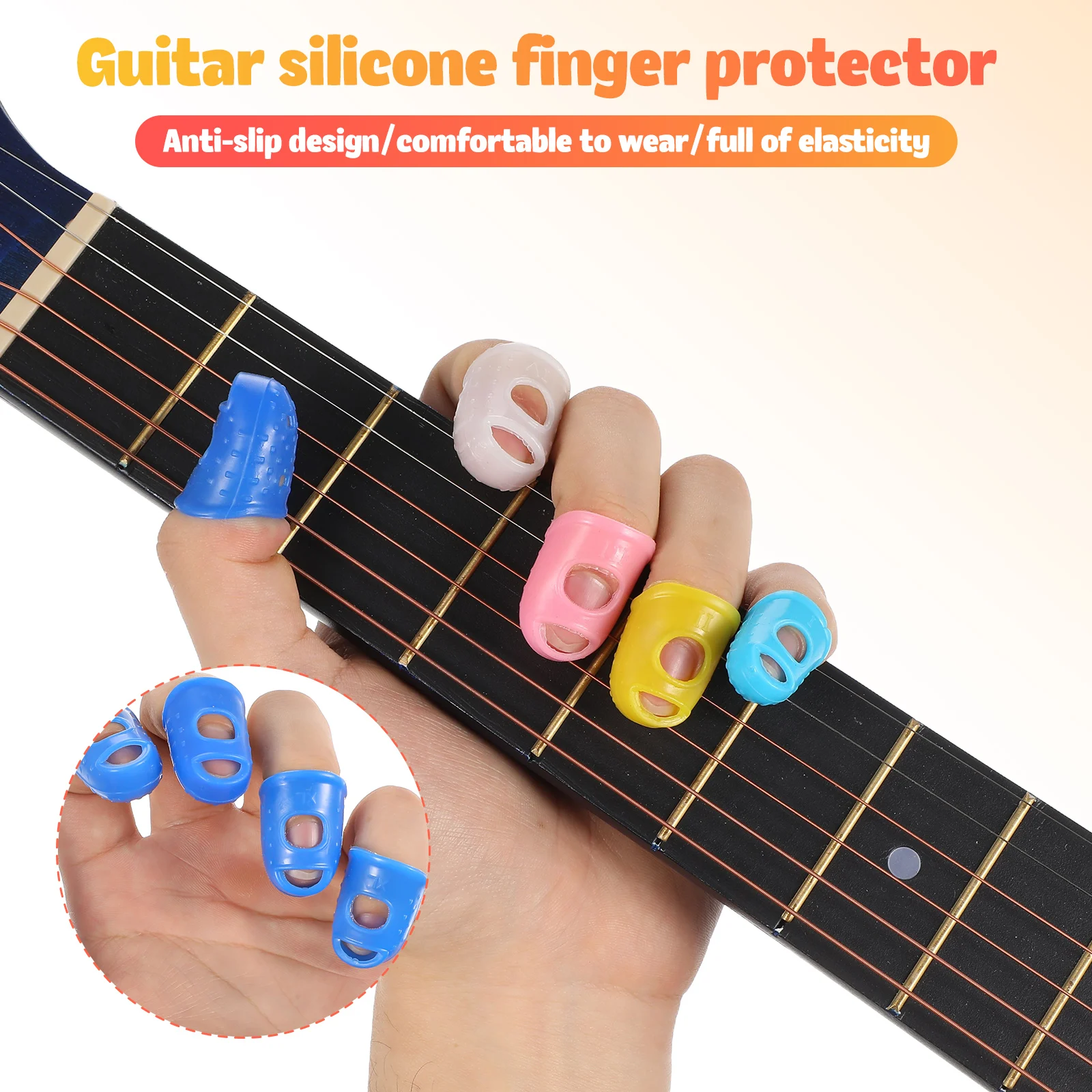 

25 pcs Guitar Protectors Silicone 5 Sizes 10 Colors Comfortable Reusable For Guitar Ukulele Bass Fingertip Protector Sleeves