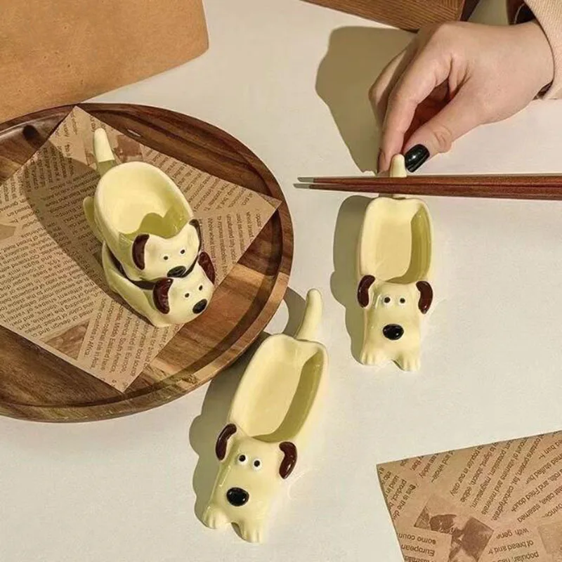 Porcelana Dog Tempero Prato, Criativo Chopstick Rack, Molho De Soja Tempero Prato De Jantar, Louça De Cozinha, Bonito