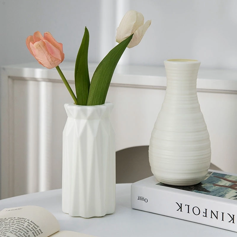 Nordic Flower Vase Imitation Ceramic Plastic Flower Vase Pot Home Living Room Desktop Decoration Wedding Flower Arrangement