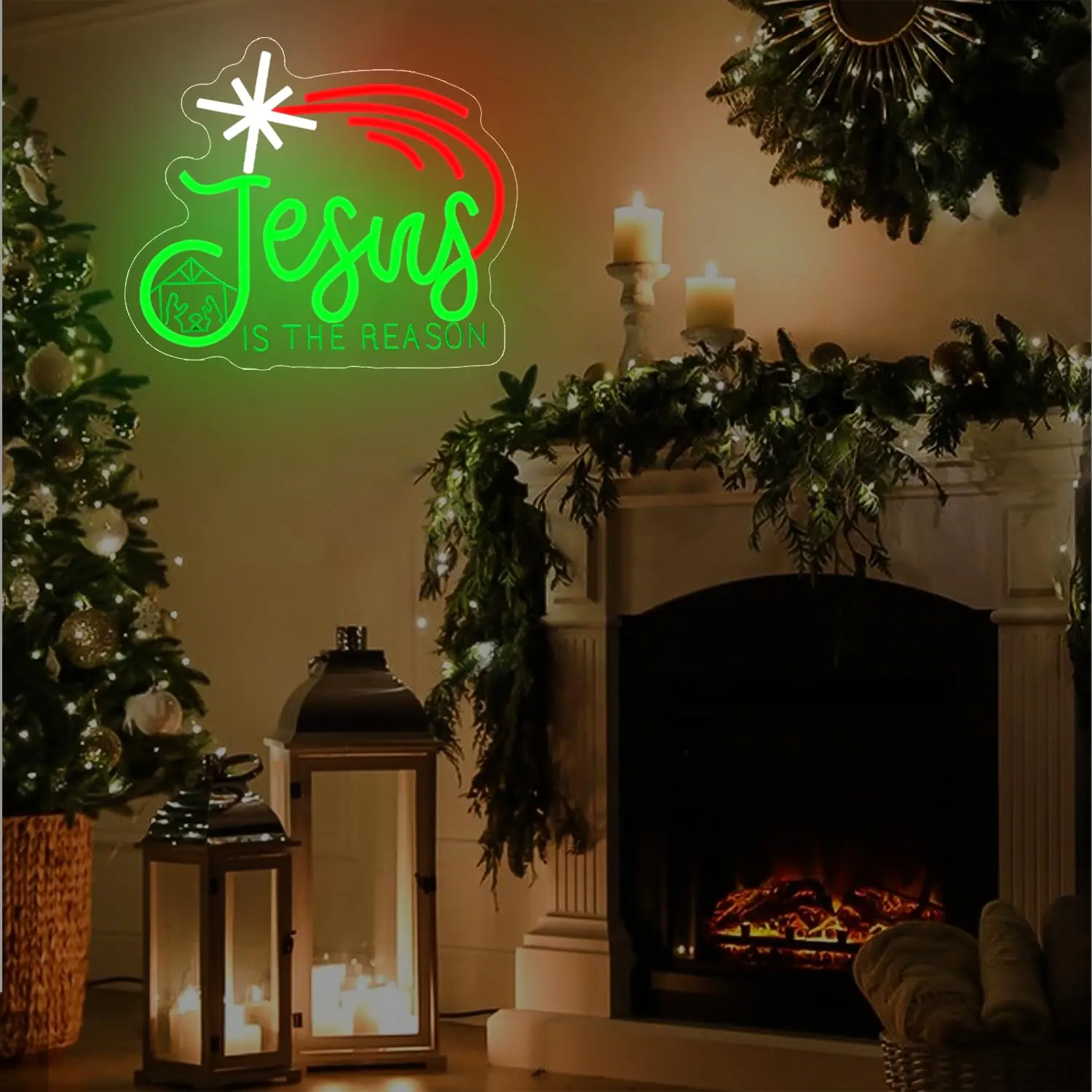 عيد الميلاد النيون عكس الضوء يسوع هو السبب Led تسجيل جدار ديكور لعيد الميلاد حفلة غرفة نوم غرفة المعيشة هدايا المنزل
