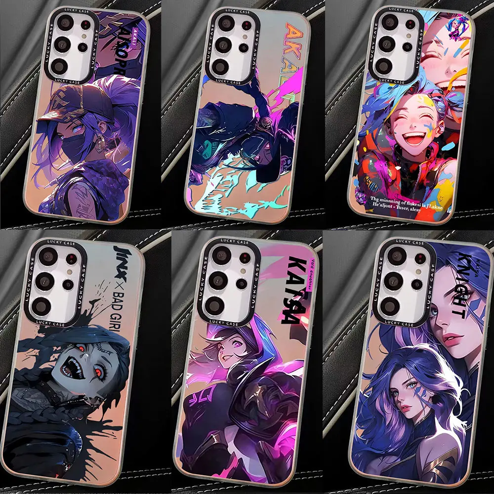 Gam LOL Kaisas Akalis Jinxs Phone Case for Samsung Galaxy S24 S23 S22 S21 S20 FE Ultra Plus M53 5G Matte Aurora Laser Gradient